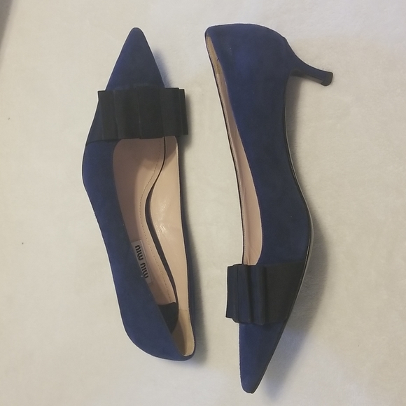 Mui Miu Navy Suede Kitten Heel 39 - Picture 7 of 8